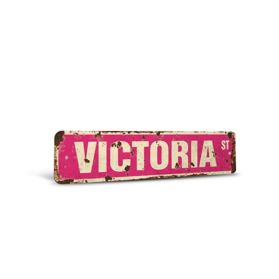 VICTORIA Vintage Style Rustic Street Sign – Childrens Name Room Sign Retro Decorative Wall Sign for Home, Bar, Garage, or Outdoor Use | 6" X 24" Aluminum Metal Road Sign