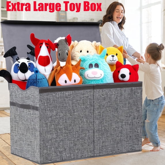 VICTORICH Extra Large Children's Collapsible Toy Storage Fabric 32 gal Kids Room Toy Chests with Lid, Gray