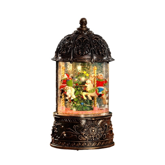 VICTORII Rotating Carousel Snow Globe with Music, Automatic Snowfall, LED Lights, Antique Bronze