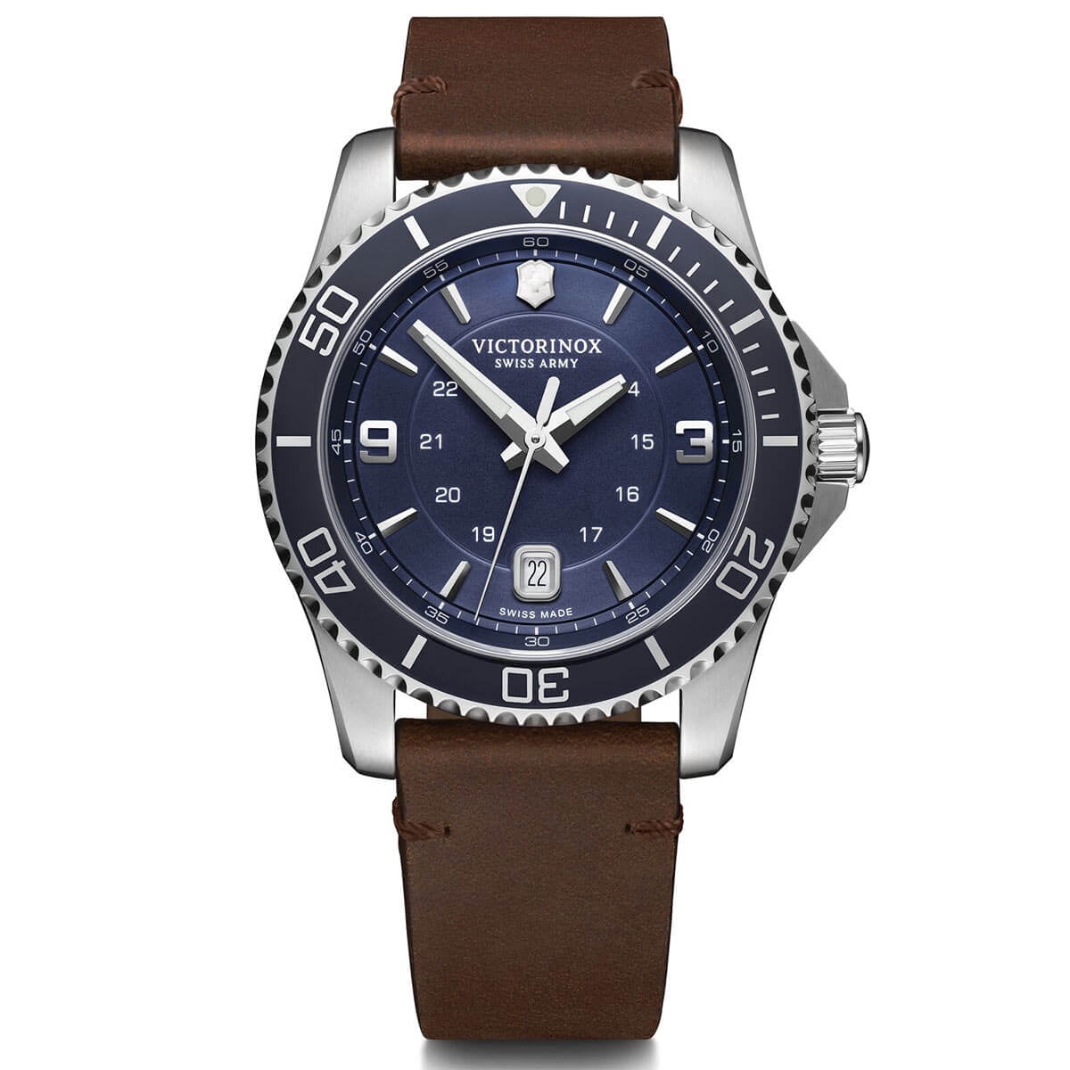 VICTORINOX Maverick 43MM Blue Dial Brown Leather Men's Watch 241863