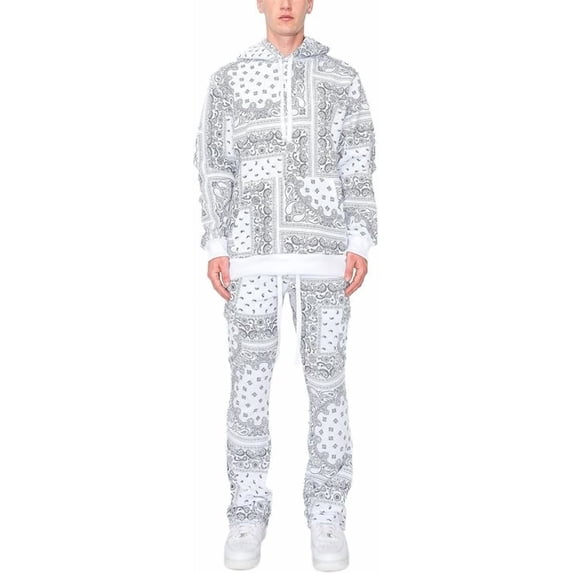 VICTORIOUS Men's Bandana Pullover Cargo Flared Fleece Set ST890 White 2X-Large