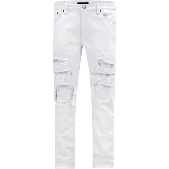 VICTORIOUS Men's Distressed Rip and Repair Denim Jeans DL1119 - White - 36/32