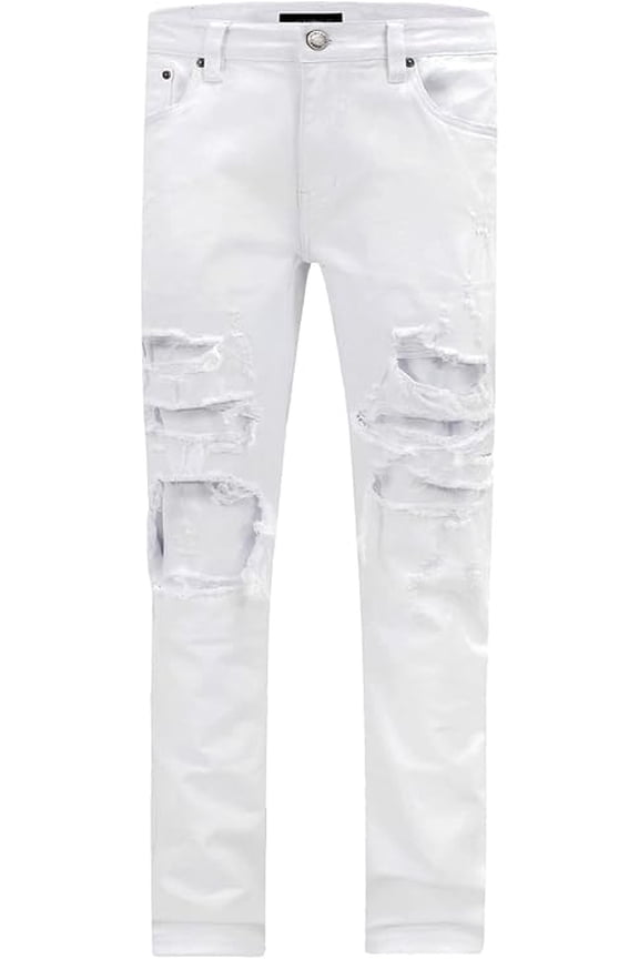 Men's Distressed Rip and Repair Denim Jeans DL1119 - White - 36/32