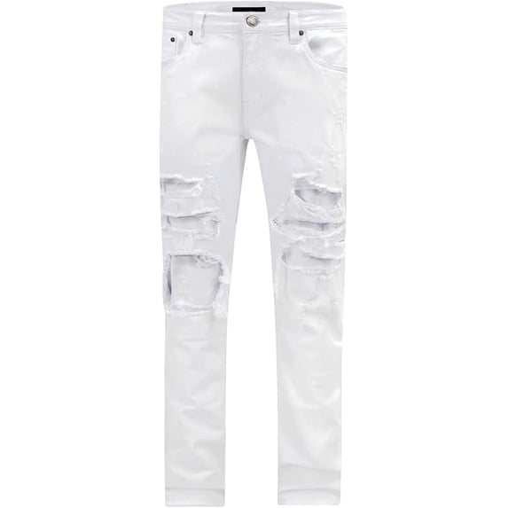 VICTORIOUS Men's Distressed Rip and Repair Denim Jeans DL1119 - White - 44/32