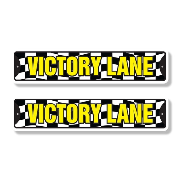 VICTORY LANE Classic Street Sign (2 Pack) winner racing car bike running Road Sign | 4" X 18" Plastic Address Sign