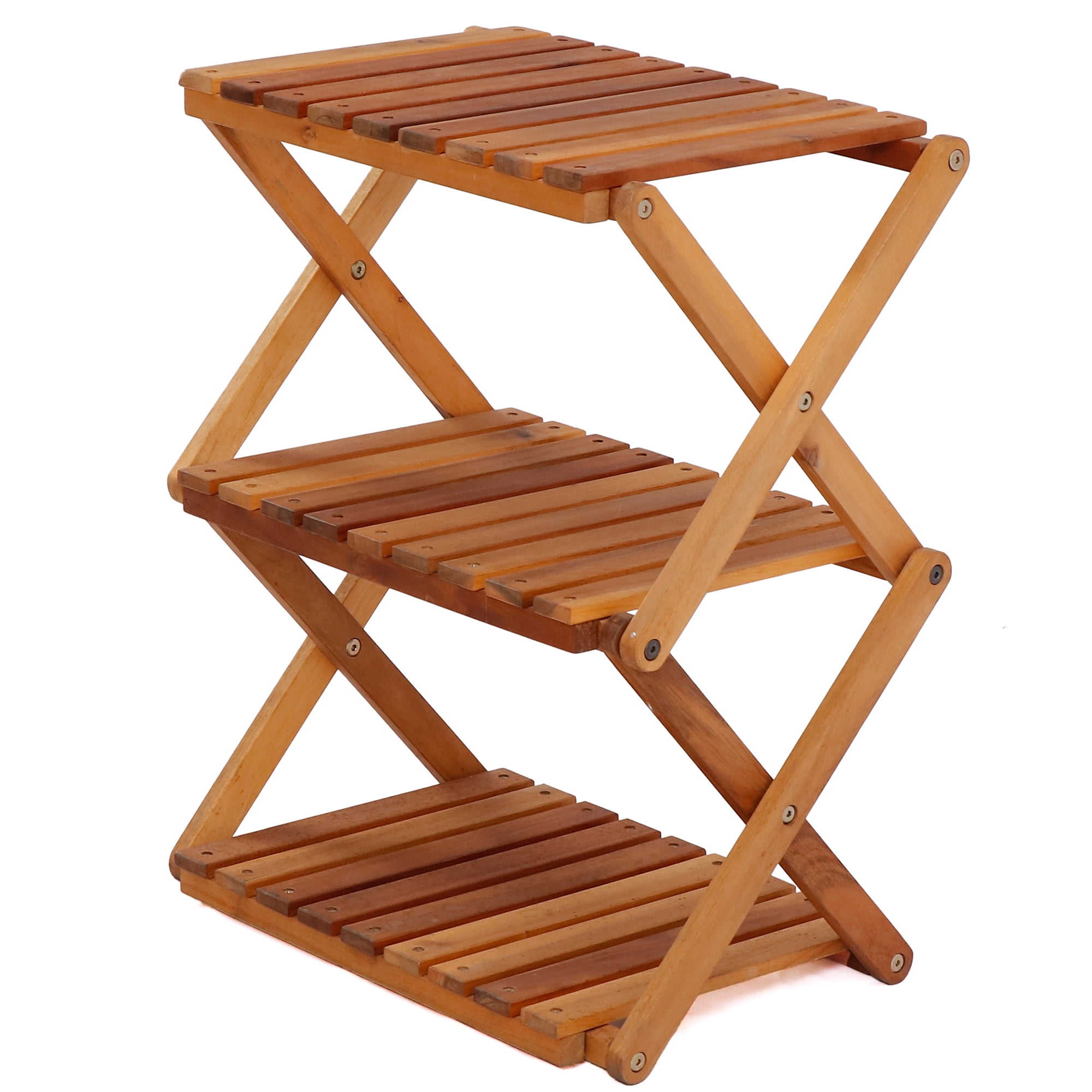 Victory Relax 3-Tier Folding Acacia Wood Shoe Rack, Holds up to 6 Pairs of Shoes, 1 Count