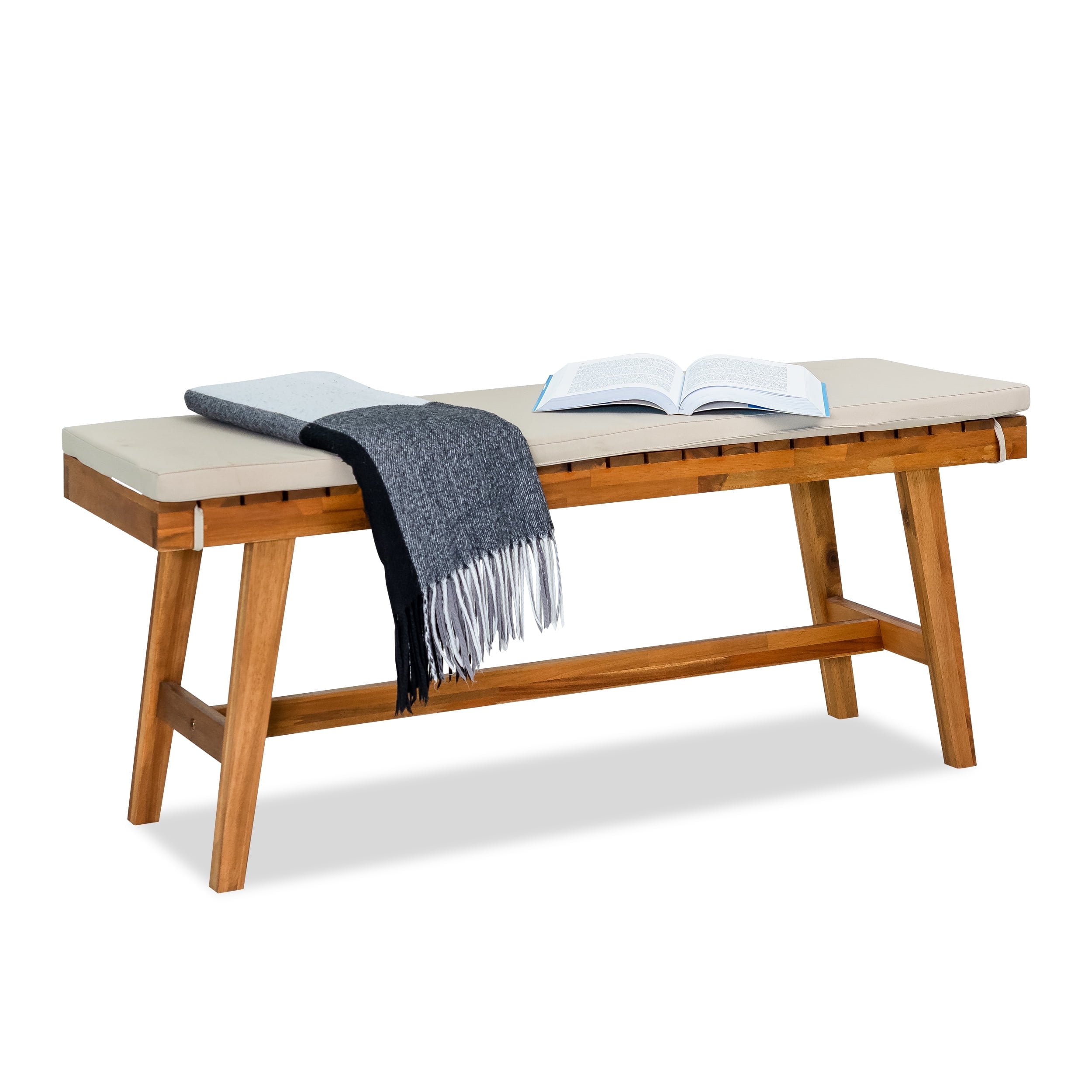 Victory Relax Modern Outdoor Acacia Wood Bench, Weather-Resistant