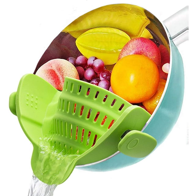 VICVEO Silicone Clip on Strainer, Patented Clip on Silicone Colander, Clip-on Kitchen Food Strainer for Pasta,Fits Almost Pots (Green)