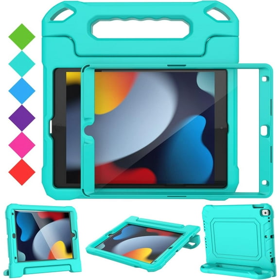 VICVOL Kids Case for iPad 10.2 inch 9th/ 8th/ 7th Generation 2021/2020/2019, iPad Pro 10.5 inch & iPad Air 3rd Gen - with Screen Protector, Cyan