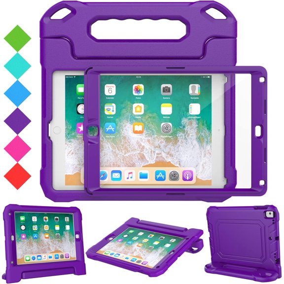 VICVOL Kids Case for iPad 5th/6th Generation (9.7 inch, 2017/2018), iPad Air 1 & Air 2 & Pro 9.7 Case with Screen Protector, Durable Shockproof Protective Cover with Handle Stand, Purple