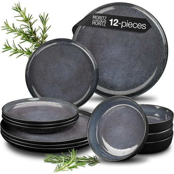 VIDA 12-Piece Porcelain Dinnerware Set – Service for 4, Dinner Plates, Side Plate Soup Bowl