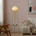 thumbnail image 1 of VIDALITE Hikari 57.87 in. Wood Grain and Natural Bamboo 1-Light Floor Lamp for Living Room with White Silk-like Fabric Drum Shade, 1 of 5