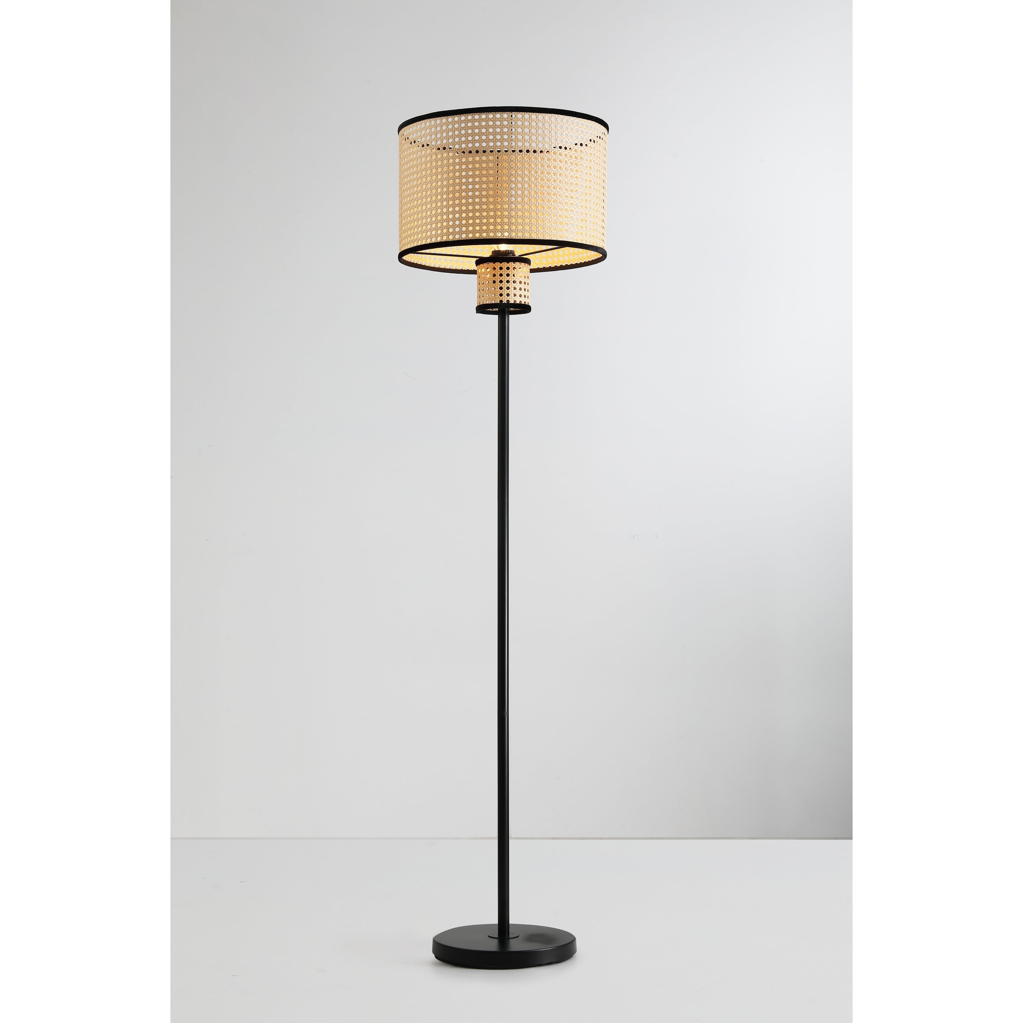 Nakuv 17'' Black Metal and Rattan Floor Lamp with USB Port
