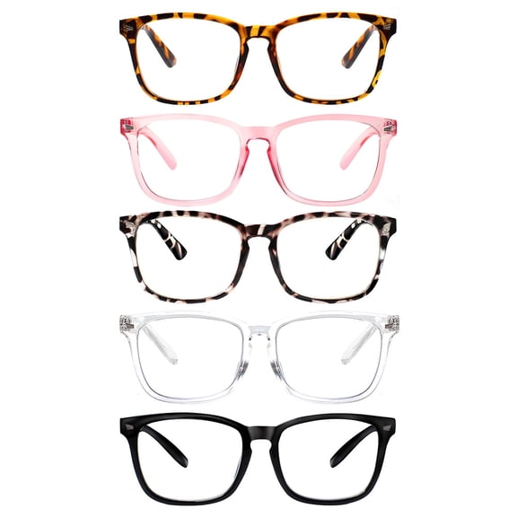 VIDEBLA 5 Pack Reading Glasses for Women Blue Light Blocking Spring Hinges Fashion Readers(+225)