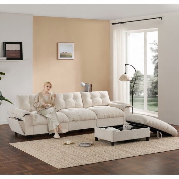 Modern Sectional Sofa 104*60" with Multifunctional Design and Soft Cushions