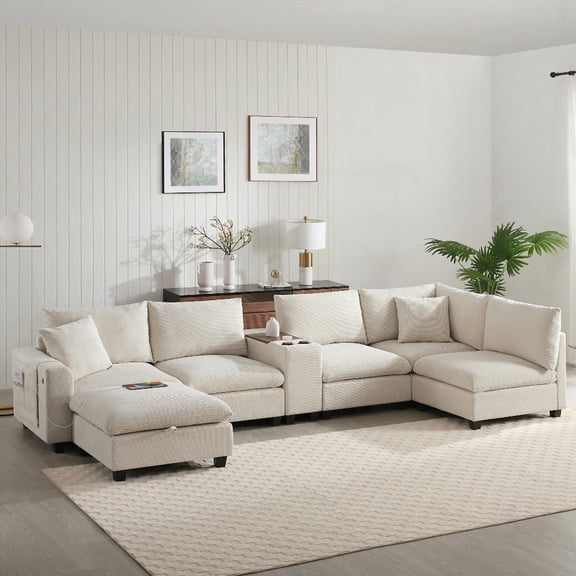 [VIDEO] 140'' Modular Sectional Sofa - With Movable Storage Ottoman & Console, Detachable Pockets & USB, 30'' Extra-Wide Seat, 6-Person for Living Room