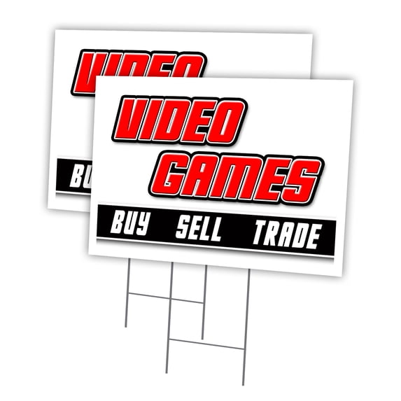 VIDEO GAMES 2 Pack Of 18" x 24" Yard Sign & Stake | Advertise Your Business | Stake Included Image On Front Only | Made in The USA