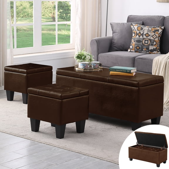 [VIDEO] Large Storage Ottoman Bench Set, 3 in 1 Combination Ottoman, Tufted Ottoman Linen Bench for Living Room, Entryway, Hallway, Bedroom Support 250lbs