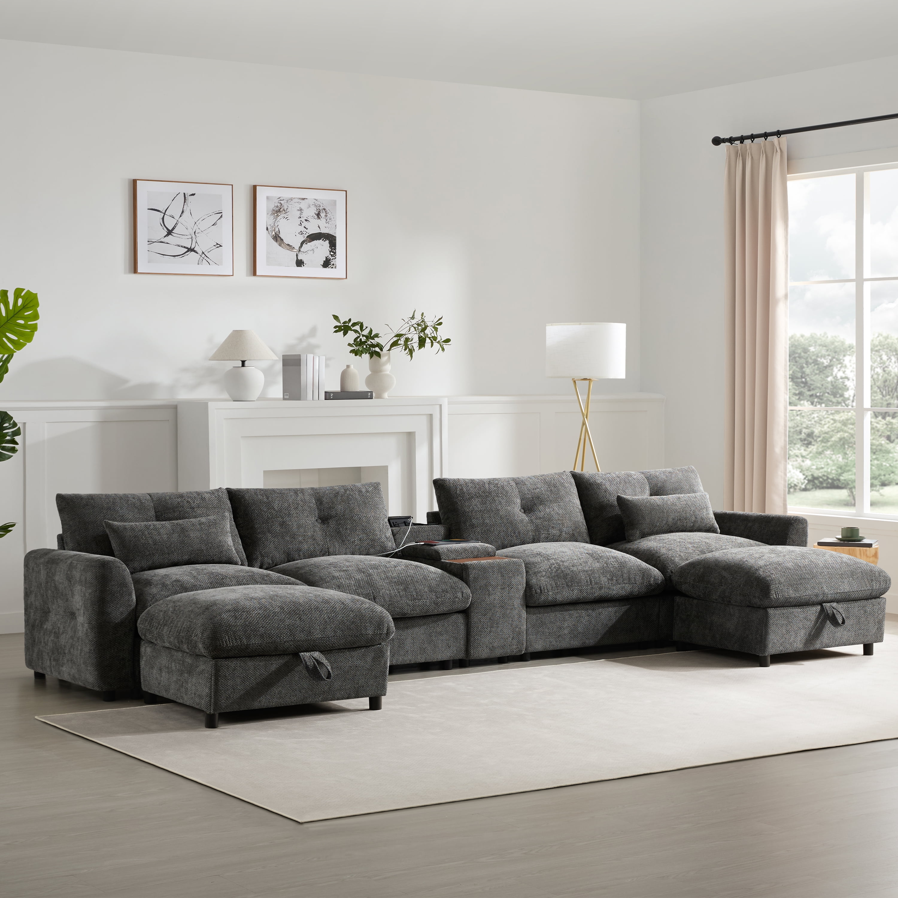 [VIDEO+NEW]142'' Modular Sectional Sofa with Movable Storage Ottoman ...