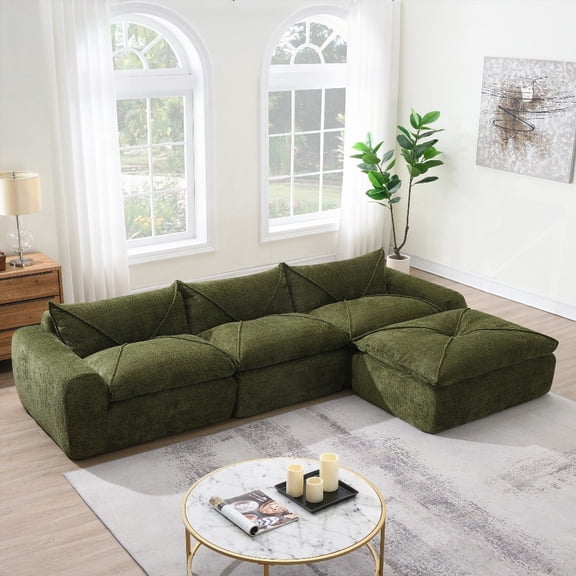 [116'' Modern Compressed Sofa with Chenille Fabric for Living Room]