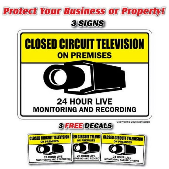 VIDEO SURVEILLANCE CCTV ~1 Sign & 3 Free Decals~ closed circuit tv camera signs