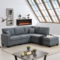 thumbnail image 1 of [VIDEO provided][New]89.8*60.2" Modern Sectional Sofa,5-Seat Modular Couch Set with Convertible Ottoman,L-Shape Linen Fabric Corner Couch Set with 2 Pillows for Living Room,Apartment,Office, 3 Colors, 1 of 9
