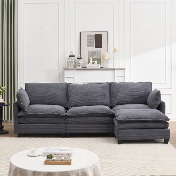 [VIDEO provided][New] Comfortable Velvet Large U-Shaped Couch - 3-Seat Sofa + 1 Ottoman & 2 Pillows for Living Area