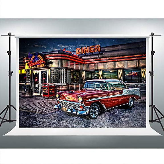 VIDMOT 50's Rock Roll Diner Backdrop 1950s Vintage Car Retro Nostalgia Photography Background 7x5ft Photo Shooting Studio Props Party Decor BJLLVV34