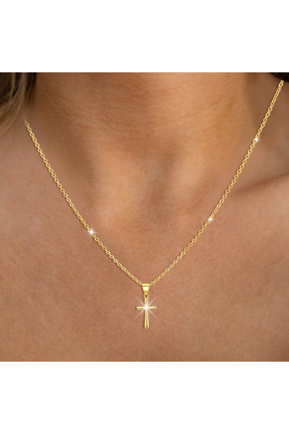 14K Gold-Plated Cross Necklace, Adjustable Cross Necklace for Women with Length 47+5cm, Gold Cross Necklace with Pendant, Ideal for Layering with Other Necklaces, Perfect for Women