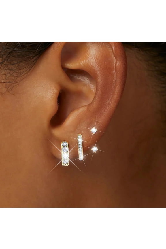 3Pcs 14K Gold Plated Small Hoop Earring with Zirconia for Multiple Piercing Stackable Hoops Huggie Earring for Women Wedding Birthday Gifts