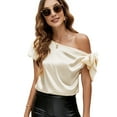 thumbnail image 1 of VIDUSSA Women's Off Shoulder Silk Satin Tops Short Sleeve Bow Tie Casual Dressy Blouse Shirts Champagne XL, 1 of 5