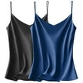 thumbnail image 1 of VIDUSSA Womens Pack Silk Satin Tank Tops V Neck Casual Cami Sleeveless Camisole Blouses Basic Tank Shirt 2 Pack Black+Blue L, 1 of 5