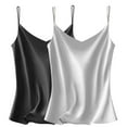 thumbnail image 1 of VIDUSSA Womens Pack Silk Satin Tank Tops V Neck Casual Cami Sleeveless Camisole Blouses Basic Tank Shirt 2 Pack Black+Gray M, 1 of 5