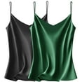 thumbnail image 1 of VIDUSSA Womens Pack Silk Satin Tank Tops V Neck Casual Cami Sleeveless Camisole Blouses Basic Tank Shirt 2 Pack Black+Green L, 1 of 5