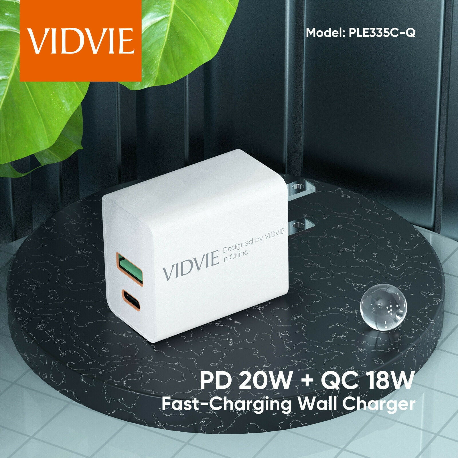 VIDVIE Type C and USB A output charger head with type to iPhone cable included compatible with iPhone 8 and up