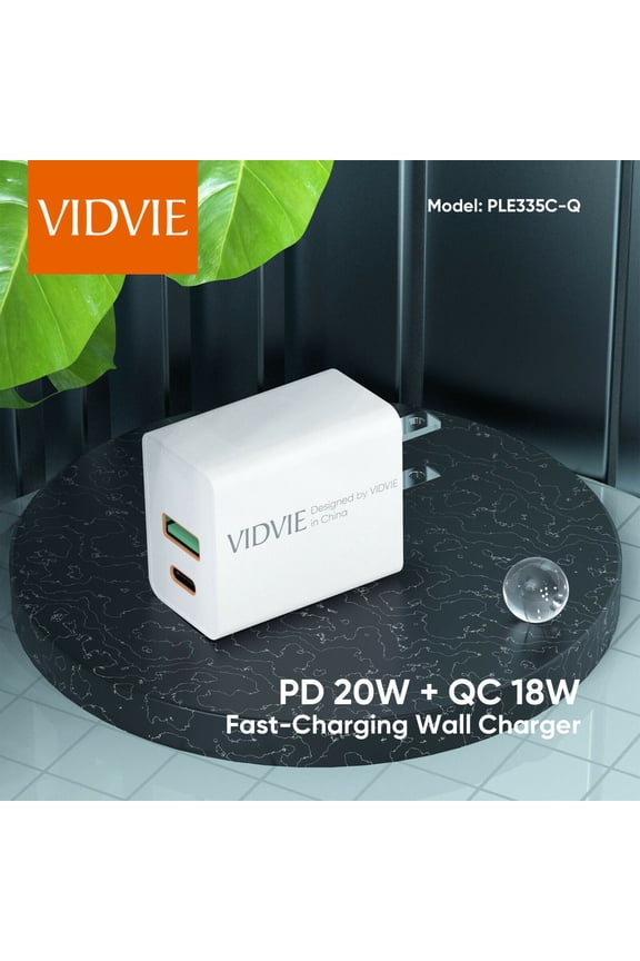 VIDVIE Type C and USB A output charger head with type to iPhone cable included compatible with iPhone 8 and up
