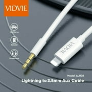VIDVIE iPhone متوافق مع Aux Cable Jack Audio Connector Data Sync Cable AL1108 5 Feet 3.5mm Auxiliary Cable iPhone Audio Link to Car Jack، Headphones & Speakers White Support جميع إصدارات iOS
