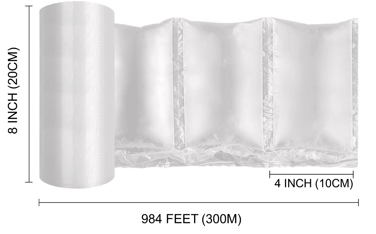 VIECAM Air Pillow Cushion Film Roll for Bubble Wrap Packaging 3000pc 984ft x 4" x 8" (300m x 10cm x 20cm)