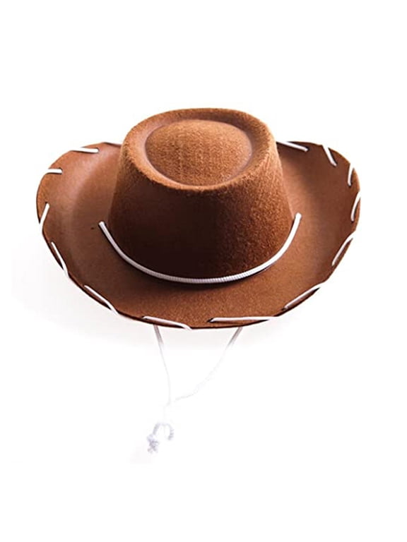 Children Brown Red Felt Woody Cowboy Hat Adjustable Western Big Brimmed Cowboy
