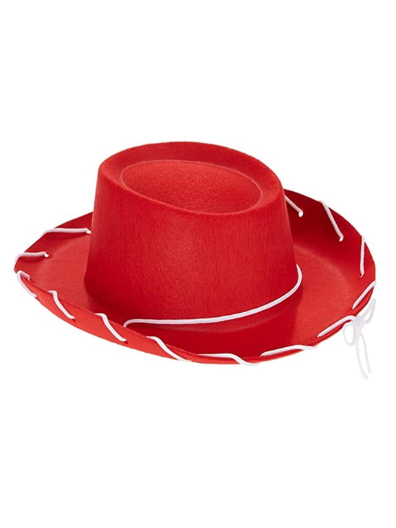 Children Brown Red Felt Woody Cowboy Hat Adjustable Western Big Brimmed Cowboy