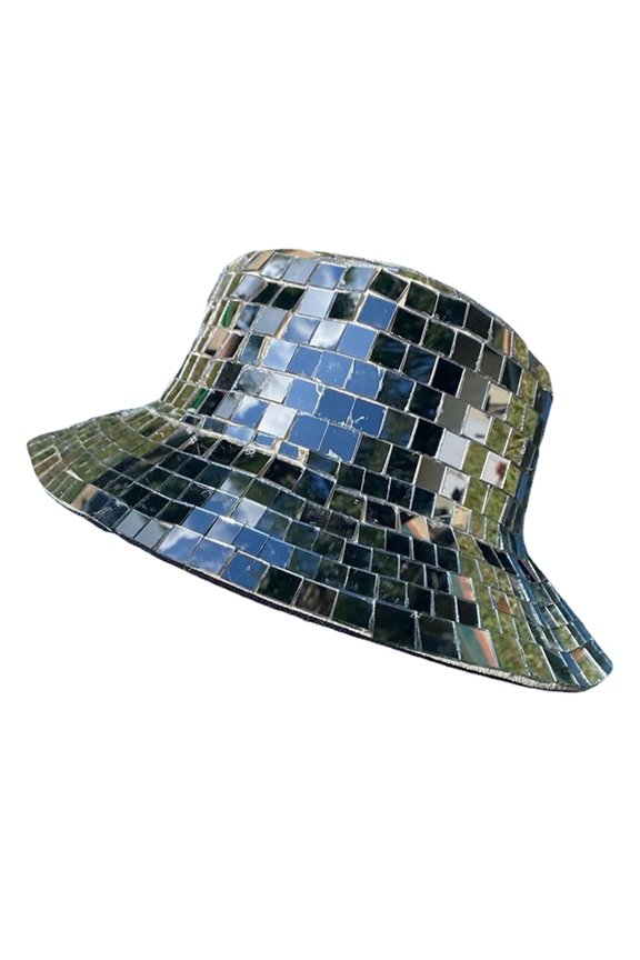 Glitter Mirror Disco Bucket Hat Disco Ball Hats for DJ Sequins Bucket Hat