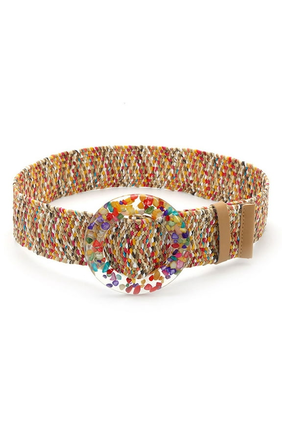 Multicolor Optional Women Belt Vintage Bohemian Elastic Braided Wide Belt