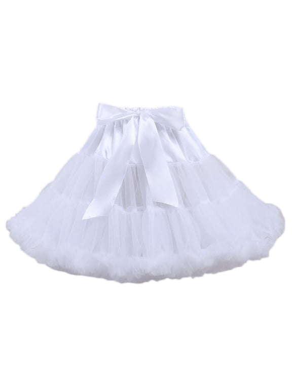 Women Elastic High Waist Ballet Sweet Puffy Tutu Skirt Satin Bowknot Mesh Tulle Fluffy Petticoat Dress Underskirt