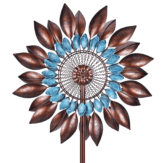 VIEROLA 84" Stainless Steel Bronze Colored Sunflower Wind Spinner, Windmill for Garden Decor