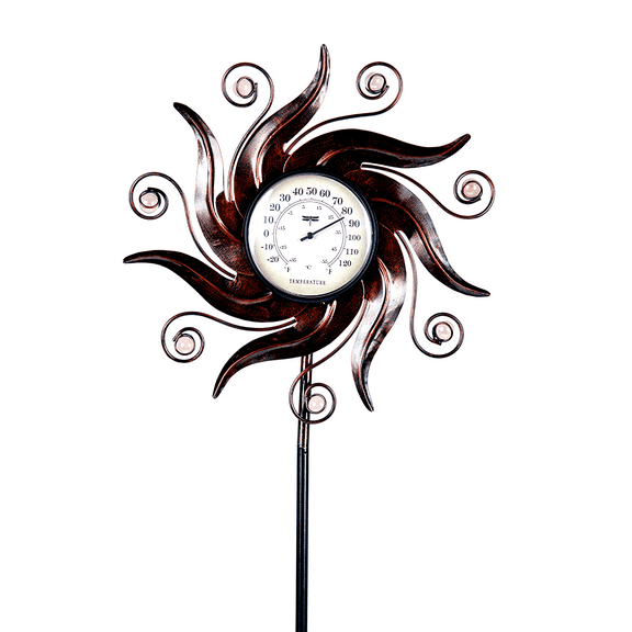 VIEROLA Outdoor Thermometer, Waterproof, 52" Bronze Colored Metal Sun Decoration Temperature Gauges
