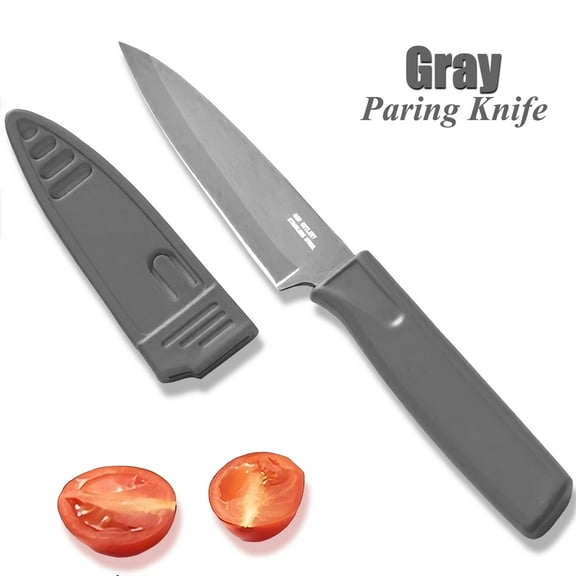 VIEROLA Paring Knife with Safety Sheath, 4 inch Stainless Steel Fruit Knife, Nonstick Coated - Gray