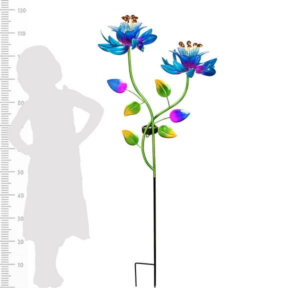 VIEROLA Wind Spinner, Solar LED Wind Spinner with Blue Flower, Metal Garden Spinning Blooms for Outdoor, Patio, Lawn, Yard Decoration, 47 inch