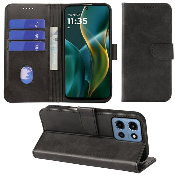 VIESUP for Motorola Moto G 5G 2025 Black Wallet Case with Credit Card Holder,PU Leather Magnetic Protective Phone Case