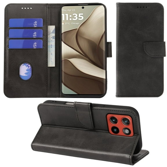 VIESUP for Motorola Moto G Stylus 5G 2025 Black Wallet Case with Credit Card Holder,PU Leather Magnetic Protective Phone Case
