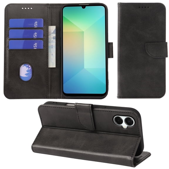 VIESUP for Samsung Galaxy A06 4G Black Wallet Case with Credit Card Holder,PU Leather Magnetic Protective Phone Case